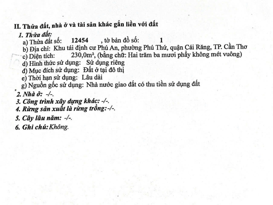 Bán nền biệt thự 230m2 đường B9 khu dân cư Phú An, phường Phú Thứ, quận Cái Răng, thành phố Cần Thơ